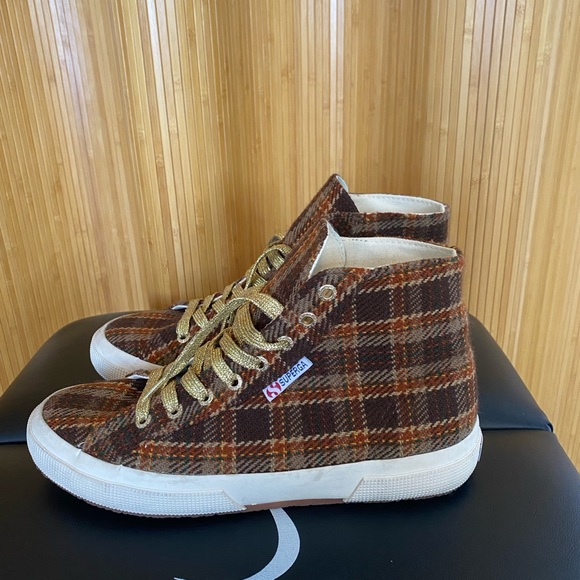 Superga Brown & Tan Plaid high tops - Picture 1 of 6